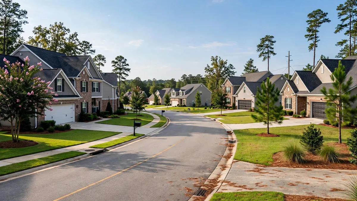 Newer subdivision homes on a quiet Blythewood, SC street