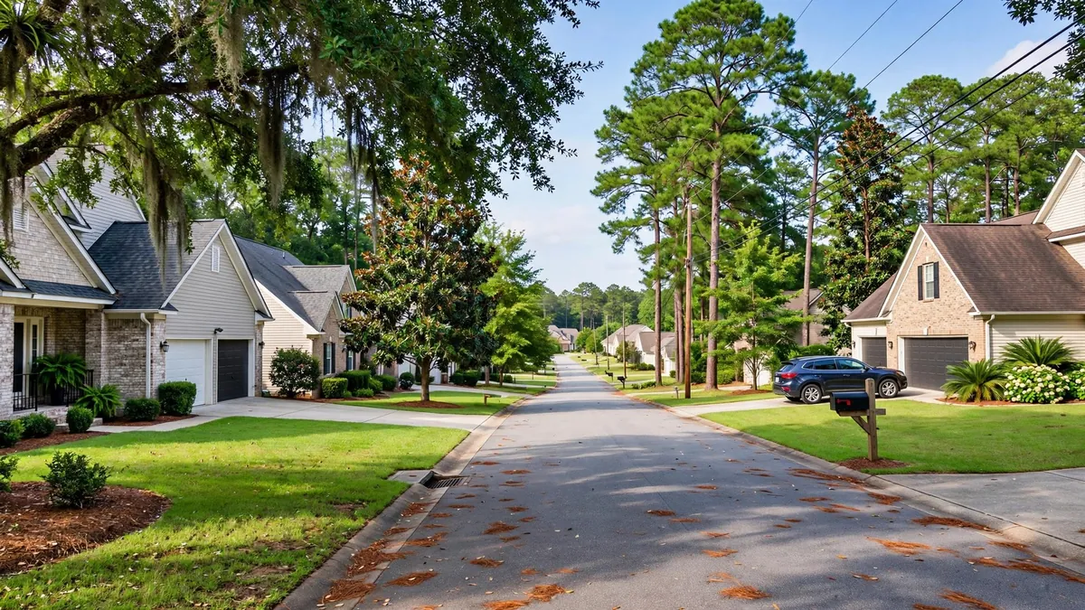 Homes on a tree-lined street near Lake Murray in Chapin, SC