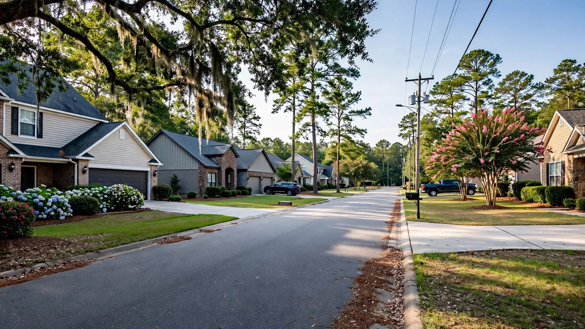 Subdivision homes with pine trees in Irmo, SC